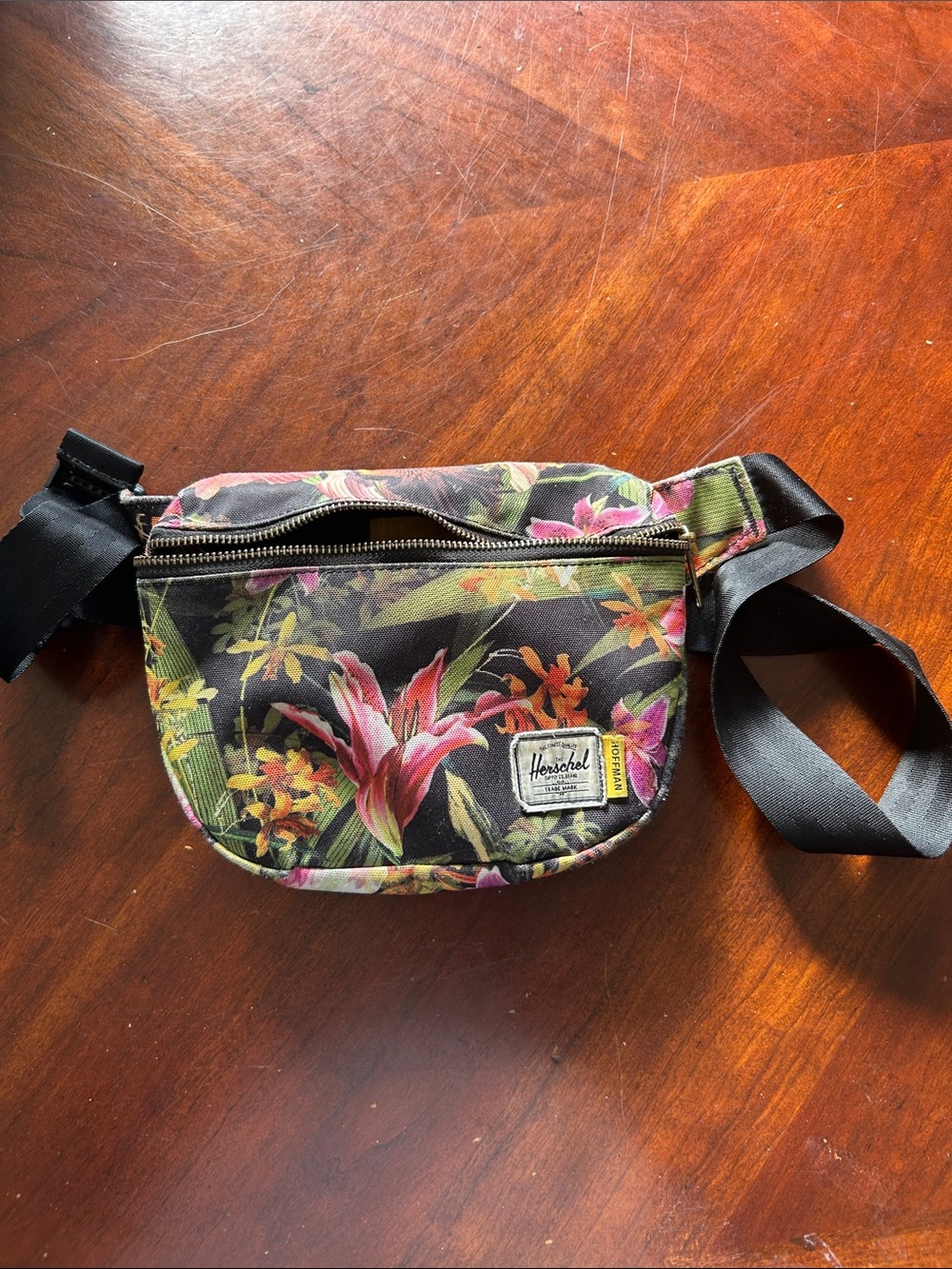 Herschel Supply Company Black Floral Waist Pack with Pink & Green Accents